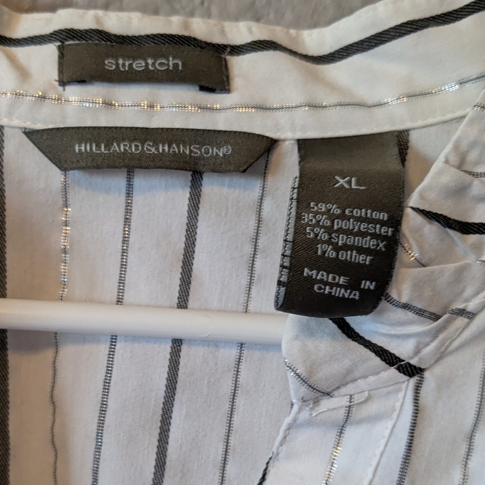 Hillard & Hanson White Blouse with Black And Silver Vertical Stripes XL - Picture 7 of 9